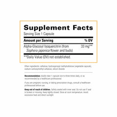 Integrative Therapeutics Alpha-Glycosyl Isoquercitrin label highlights vegan formula.