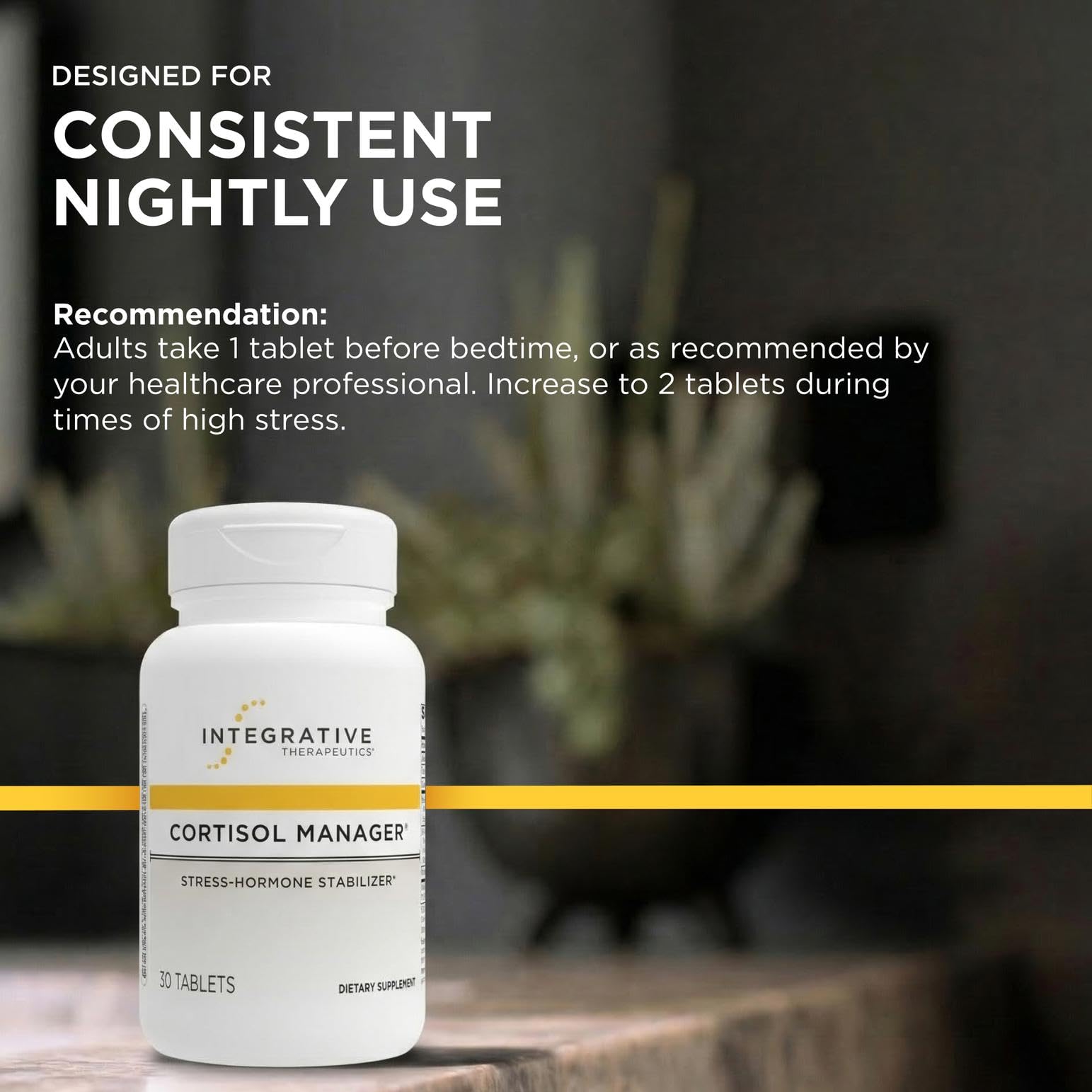 Integrative Therapeutics Cortisol Manager gluten-free and dairy-free formulation for dietary needs.