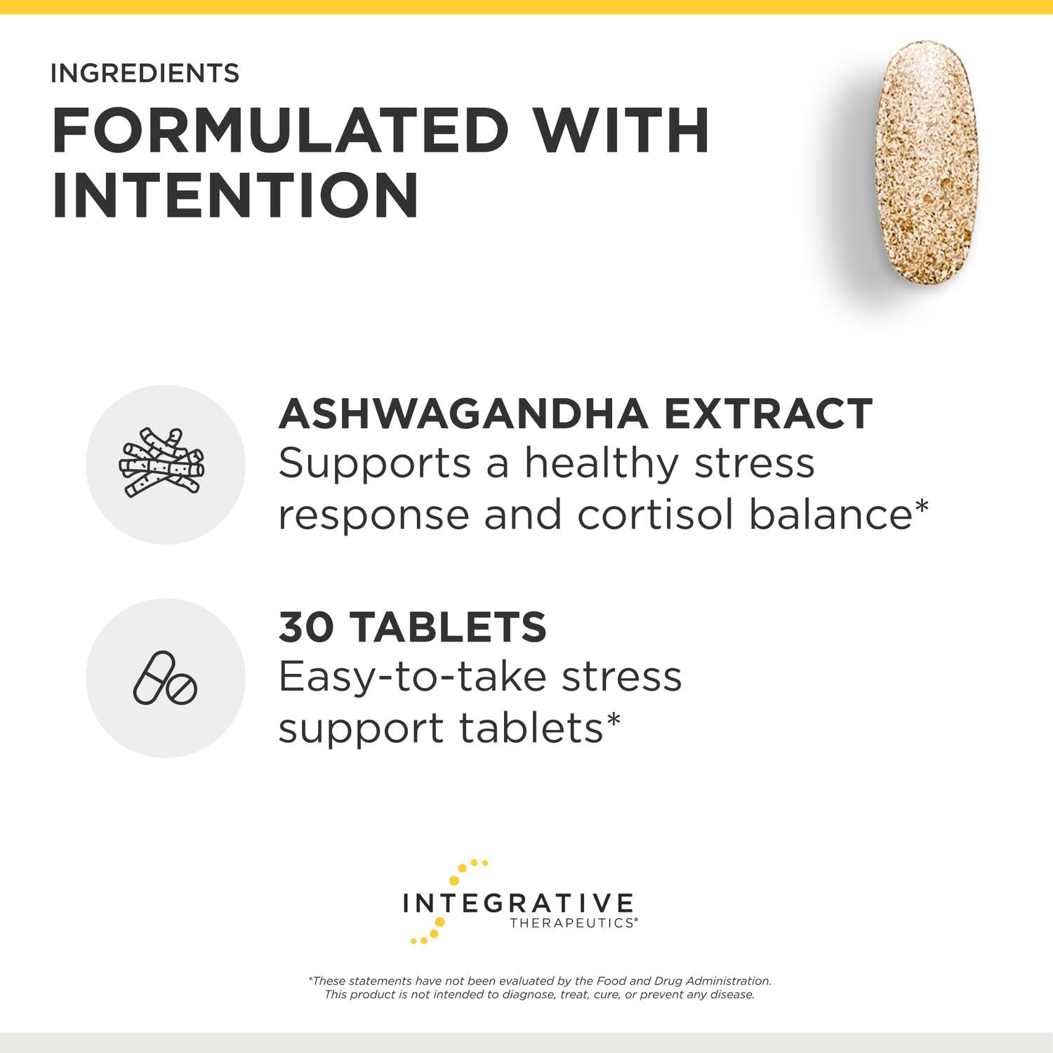 Integrative Therapeutics Cortisol Manager ingredients label confirming gluten-free and dairy-free features.