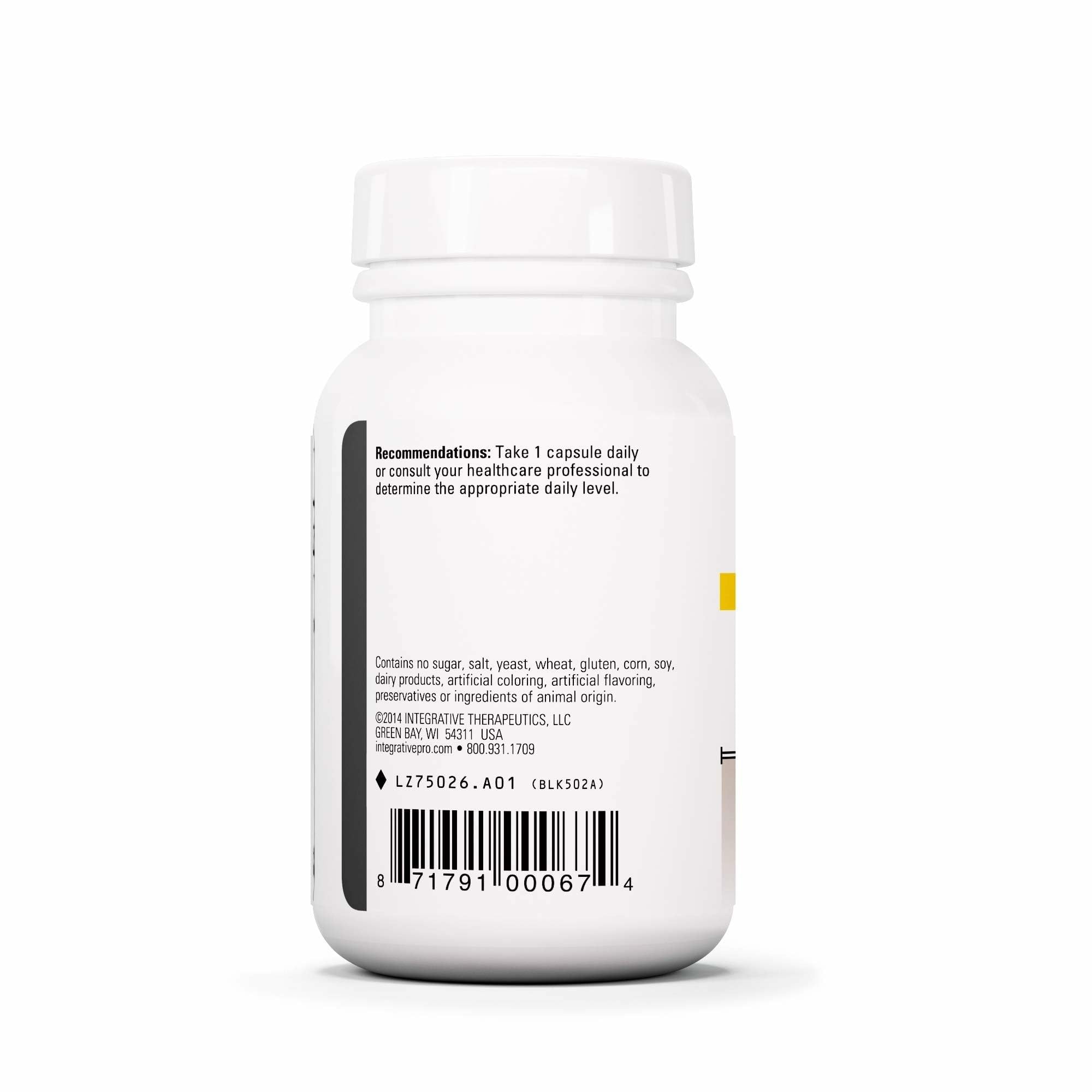 Integrative Therapeutics DHEA-25 label close-up with vegan and allergen-free notes