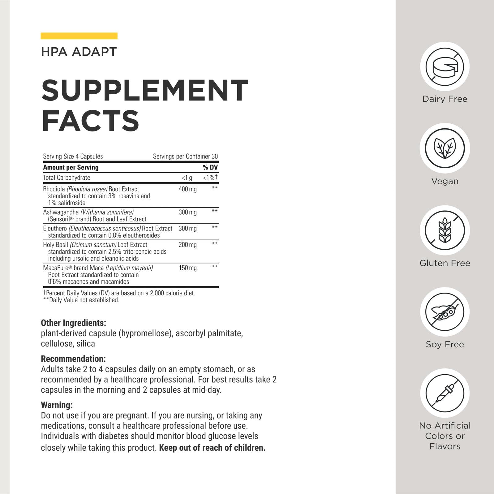 Integrative Therapeutics HPA Adapt label detail highlighting vegan formulation.