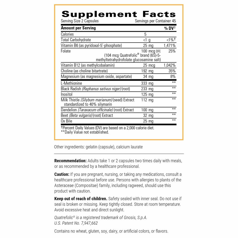 Close-up of the Lipotropic Complex label from Integrative Therapeutics showing ingredients for liver health.