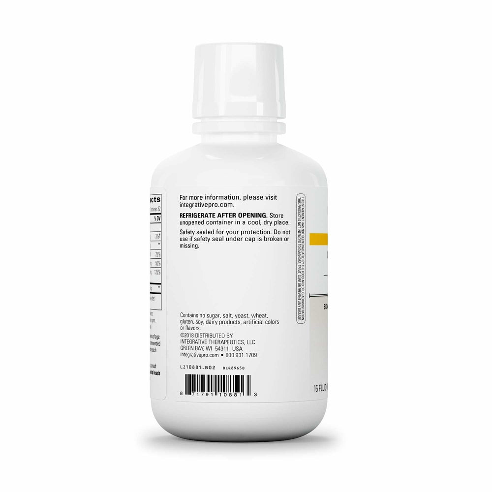 Berry-flavored liquid calcium magnesium label showing vitamin D3 and gluten-free formula.