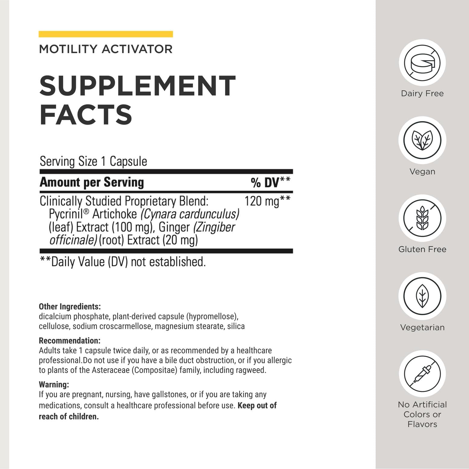 Motility Activator capsules closeup highlight dairy-free formulation