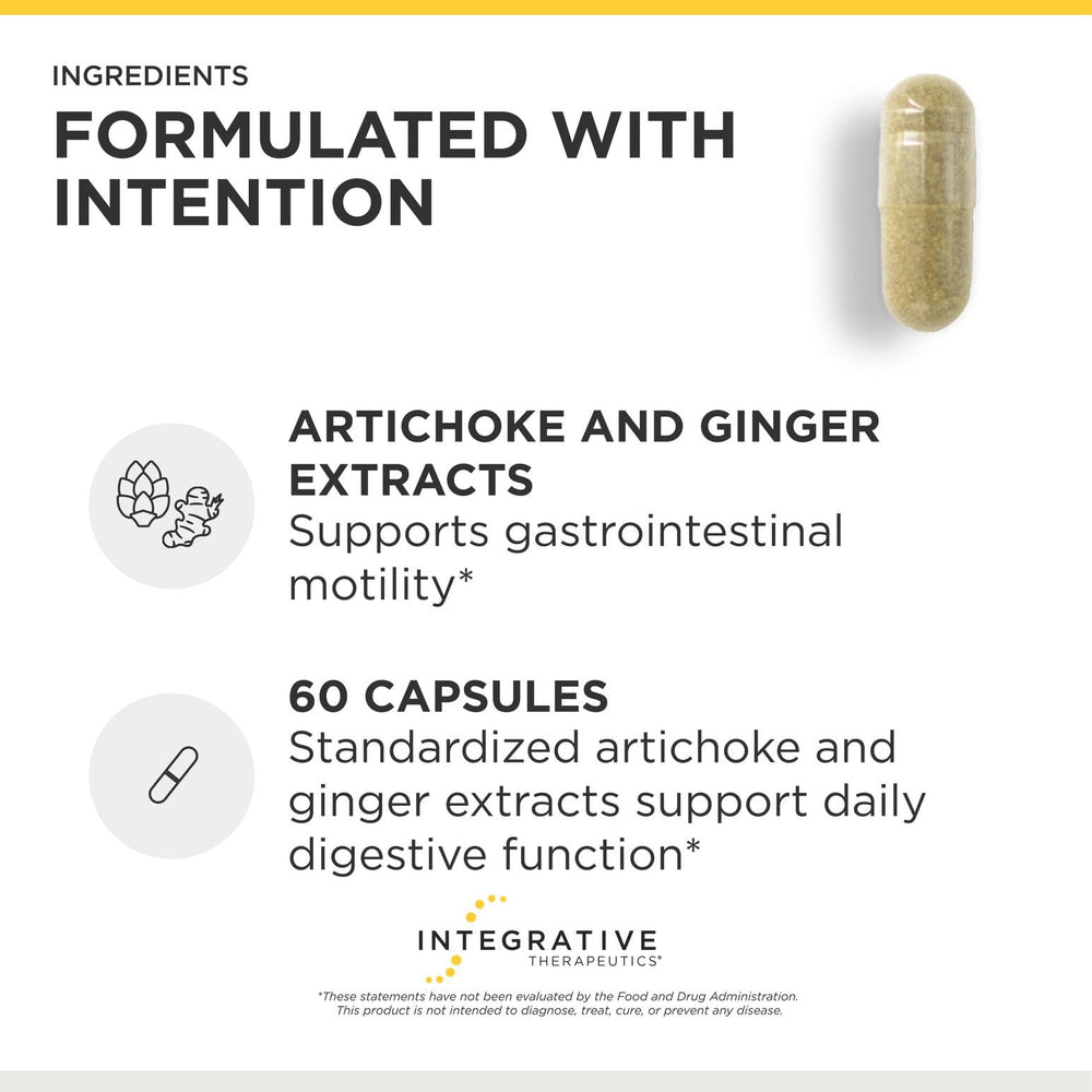 Label closeup reveals artichoke and ginger extracts in the formula