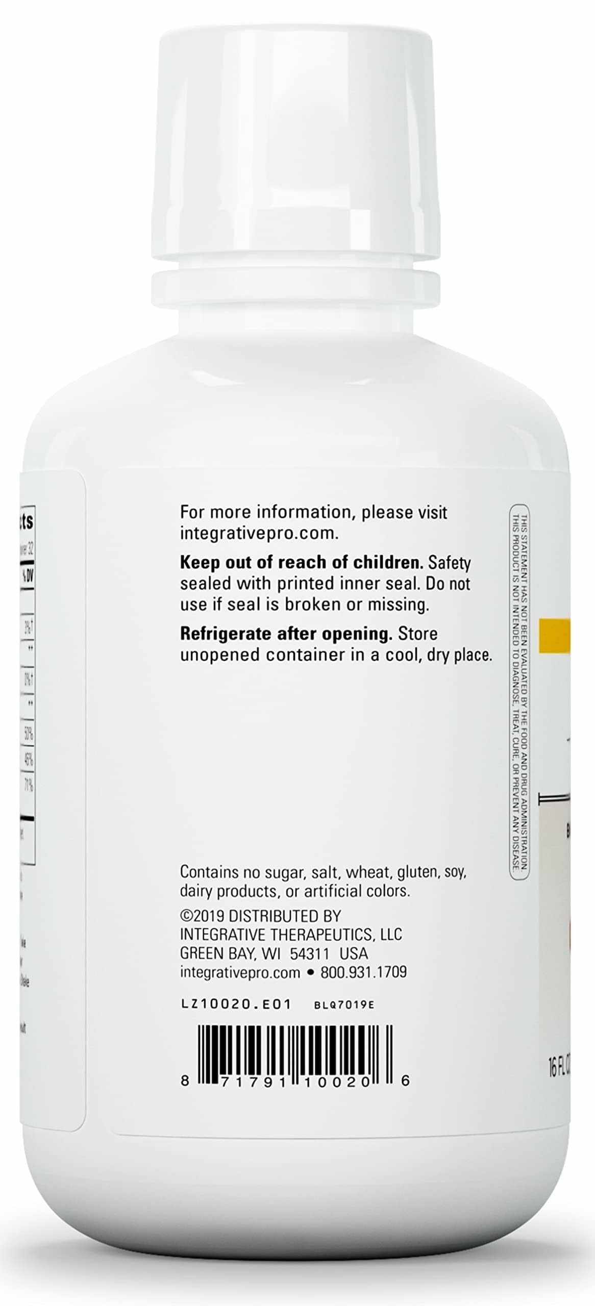 Integrative Therapeutics orange vanilla label close-up highlighting flavor and formula