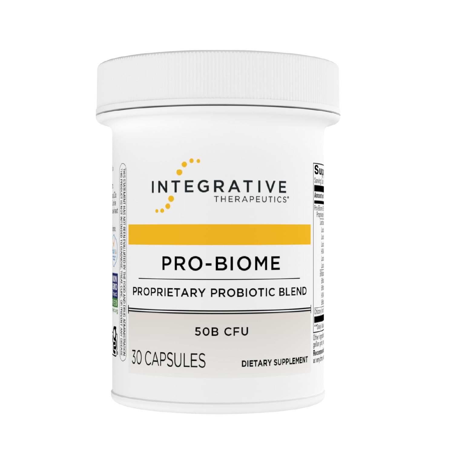 Integrative Therapeutics Pro-Biome bottle front view for digestive support from a 10-strain blend