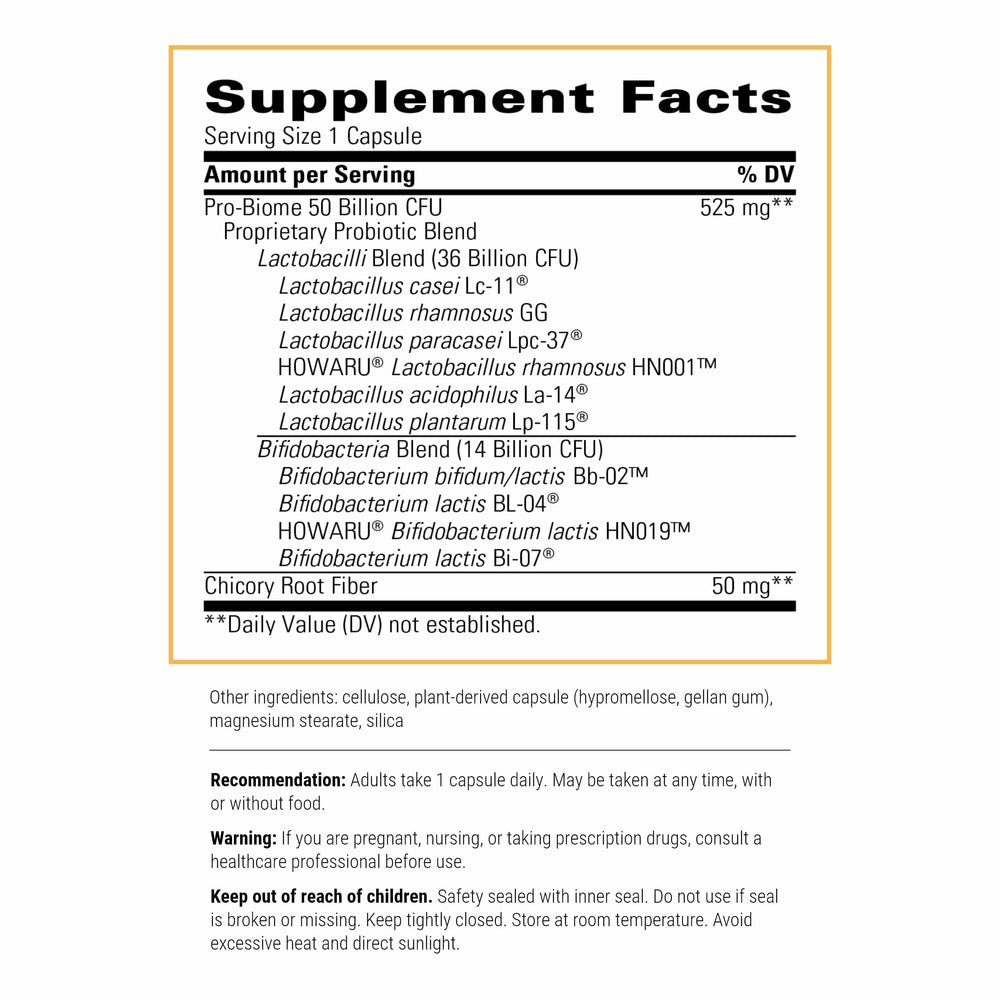 Integrative Therapeutics Pro-Biome label highlights 50 billion cultures and prebiotic support