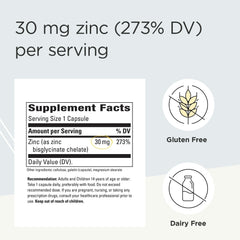 Integrative Therapeutics Zinc Chelate label detail highlighting gluten-free and dairy-free formulation.
