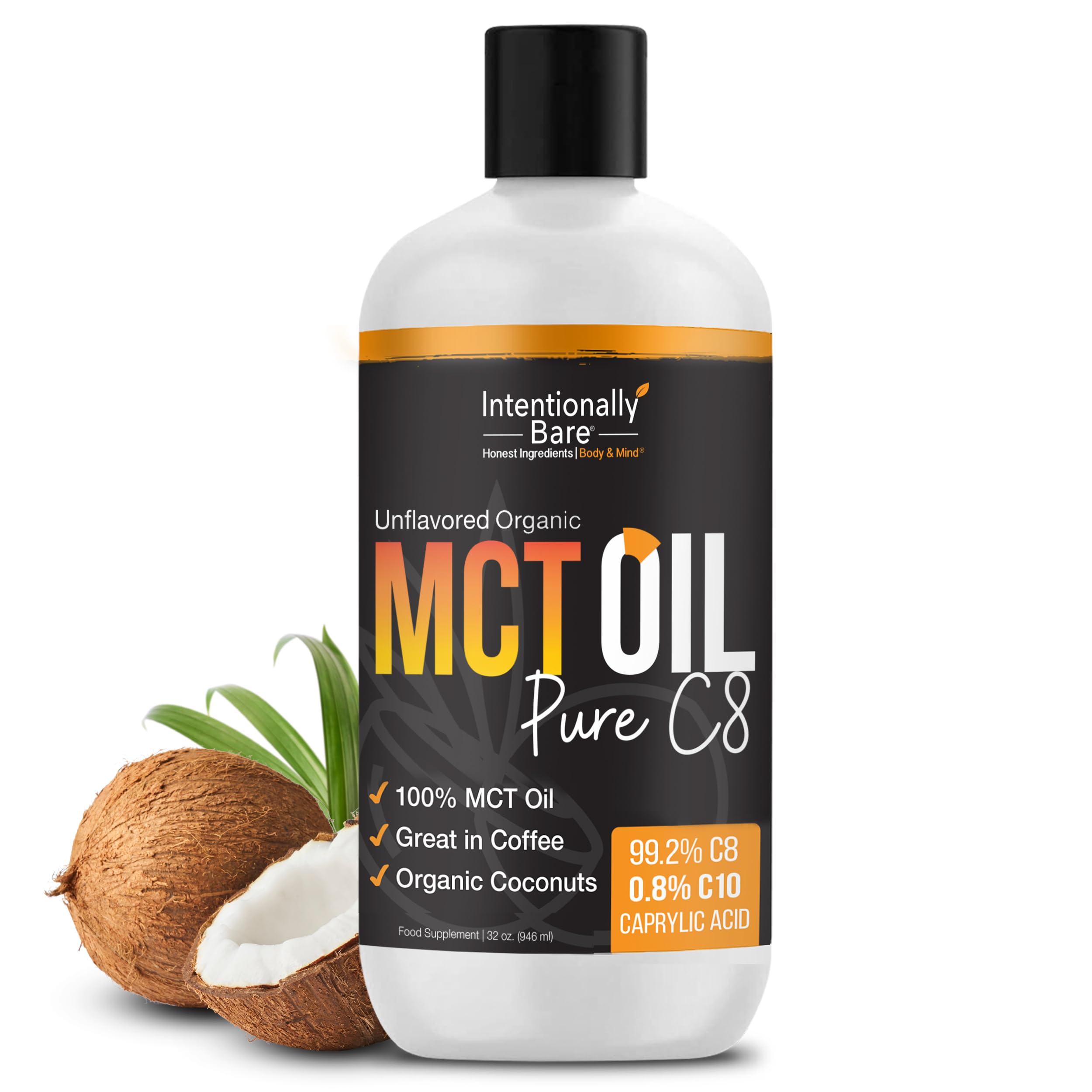 Intentionally Bare MCT Oil from organic coconut source for clean energy in daily meals.