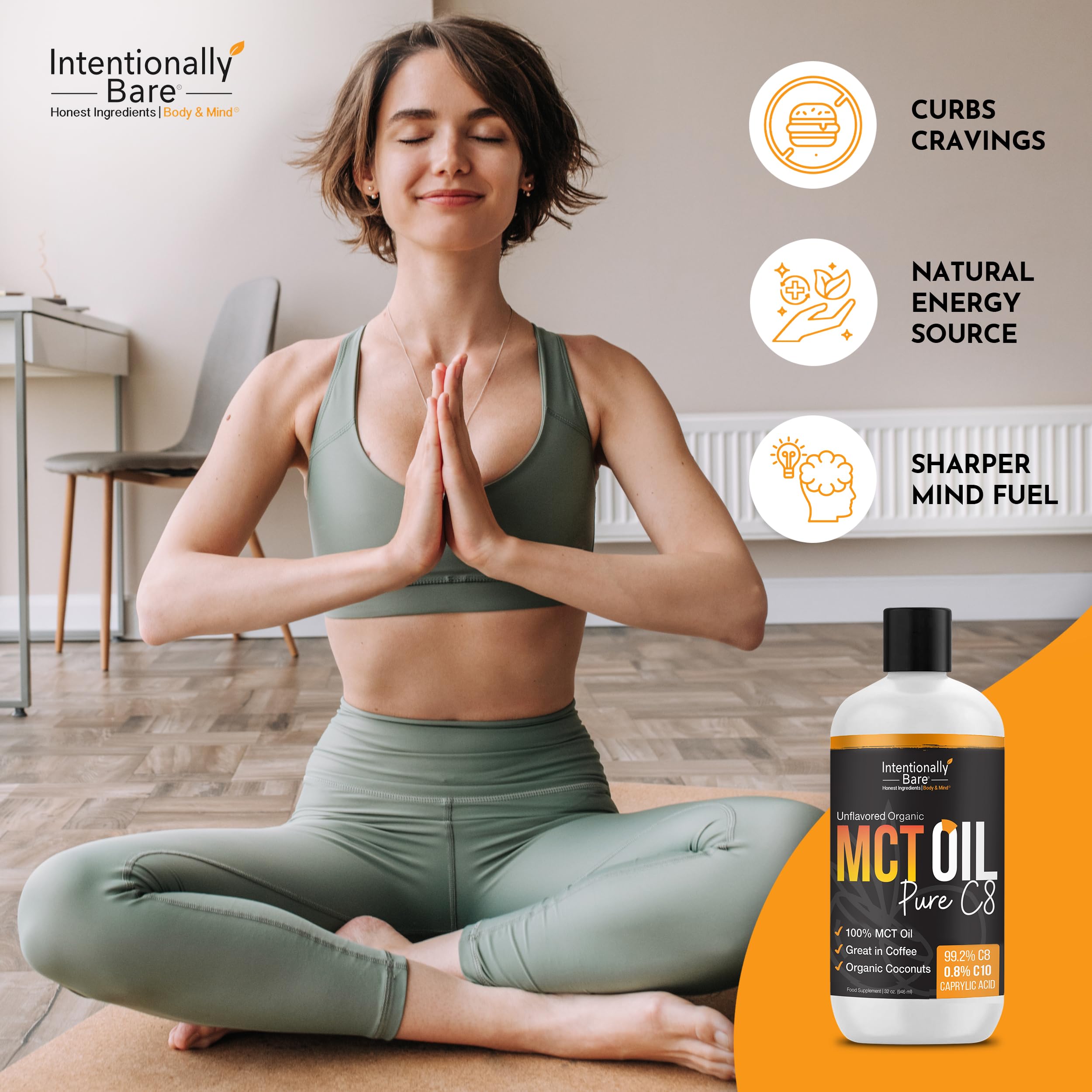 Intentionally Bare MCT Oil suitable for keto, paleo, and vegan diets with minimal ingredients.