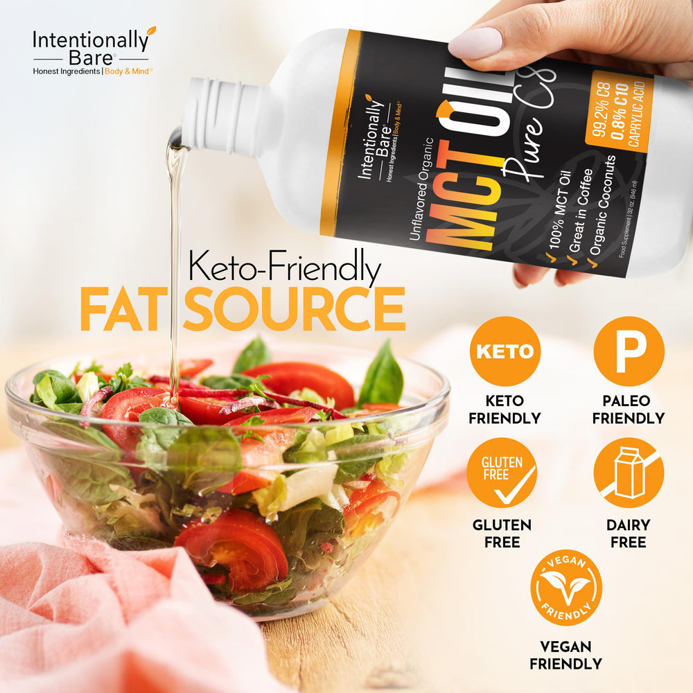 Intentionally Bare MCT Oil ideal for keto coffee and recipe integration.