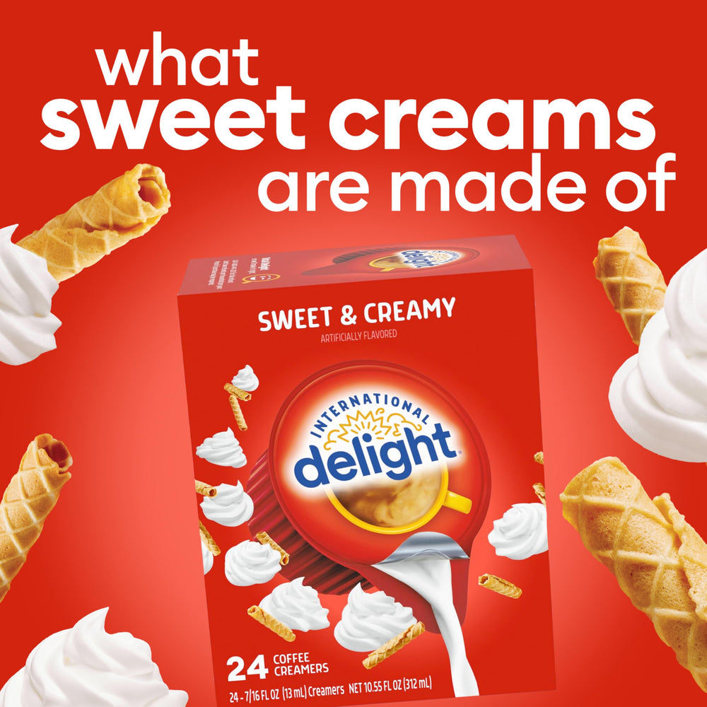 Lactose-free, gluten-free International Delight label on convenient creamers.