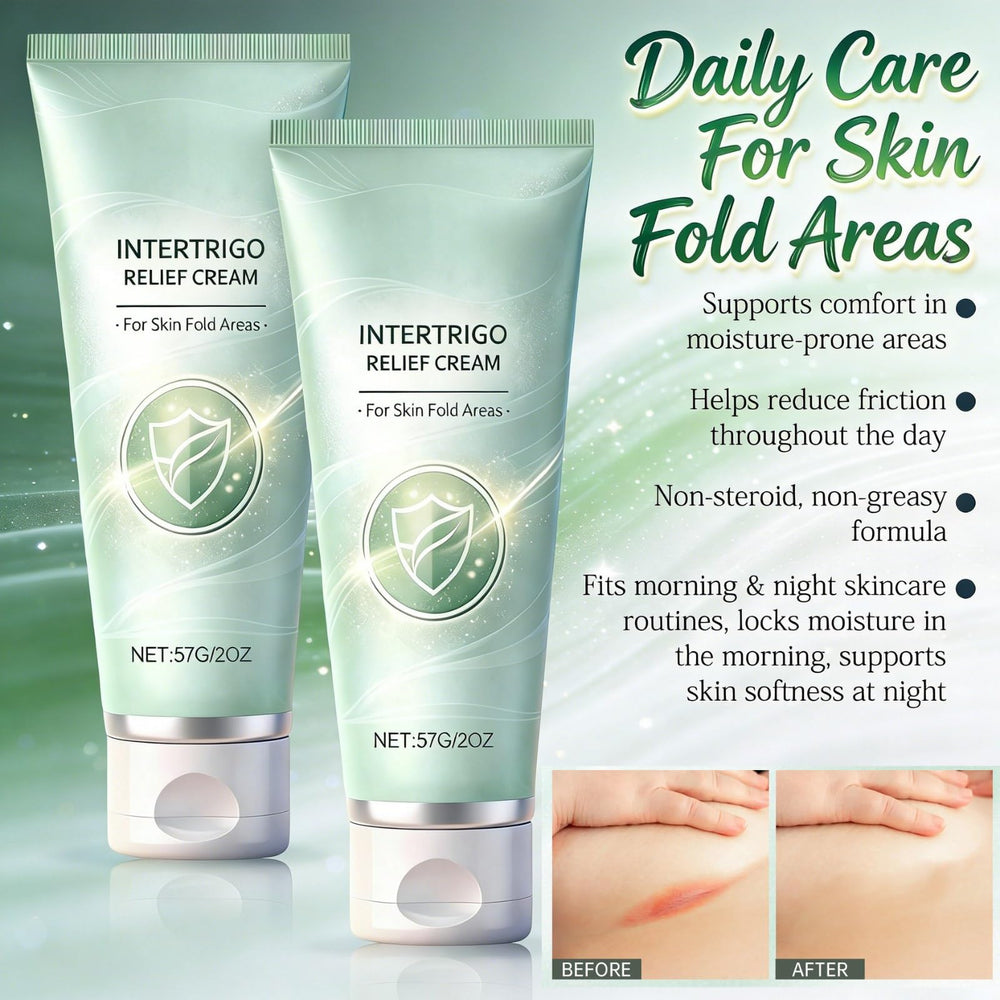 Intertrigo Cream in skin folds aids quick-drying comfort.