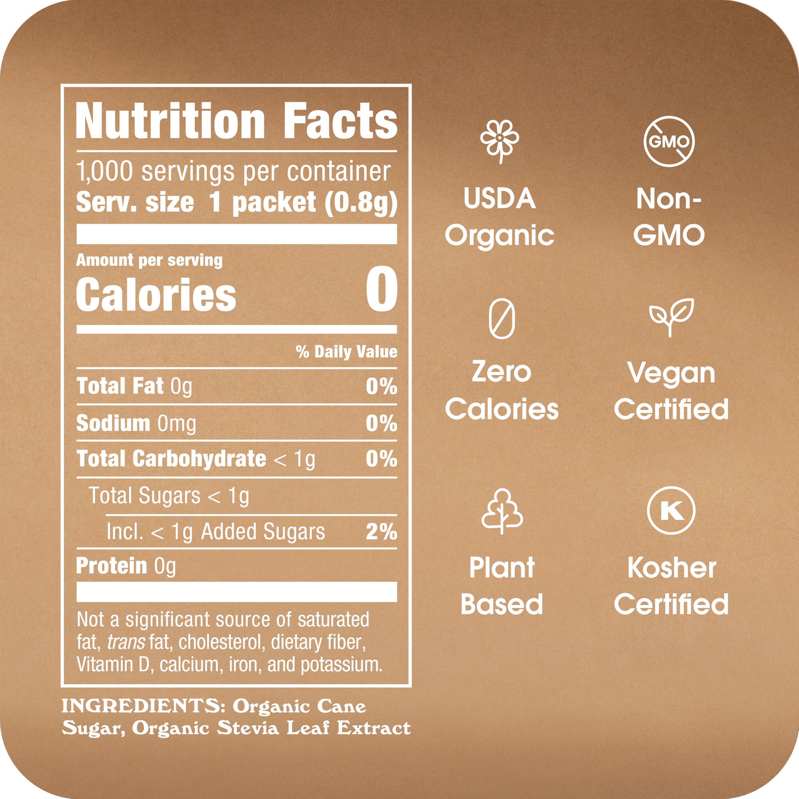 IN THE RAW Stevia Packets dissolving easily to sweeten beverages without calories.