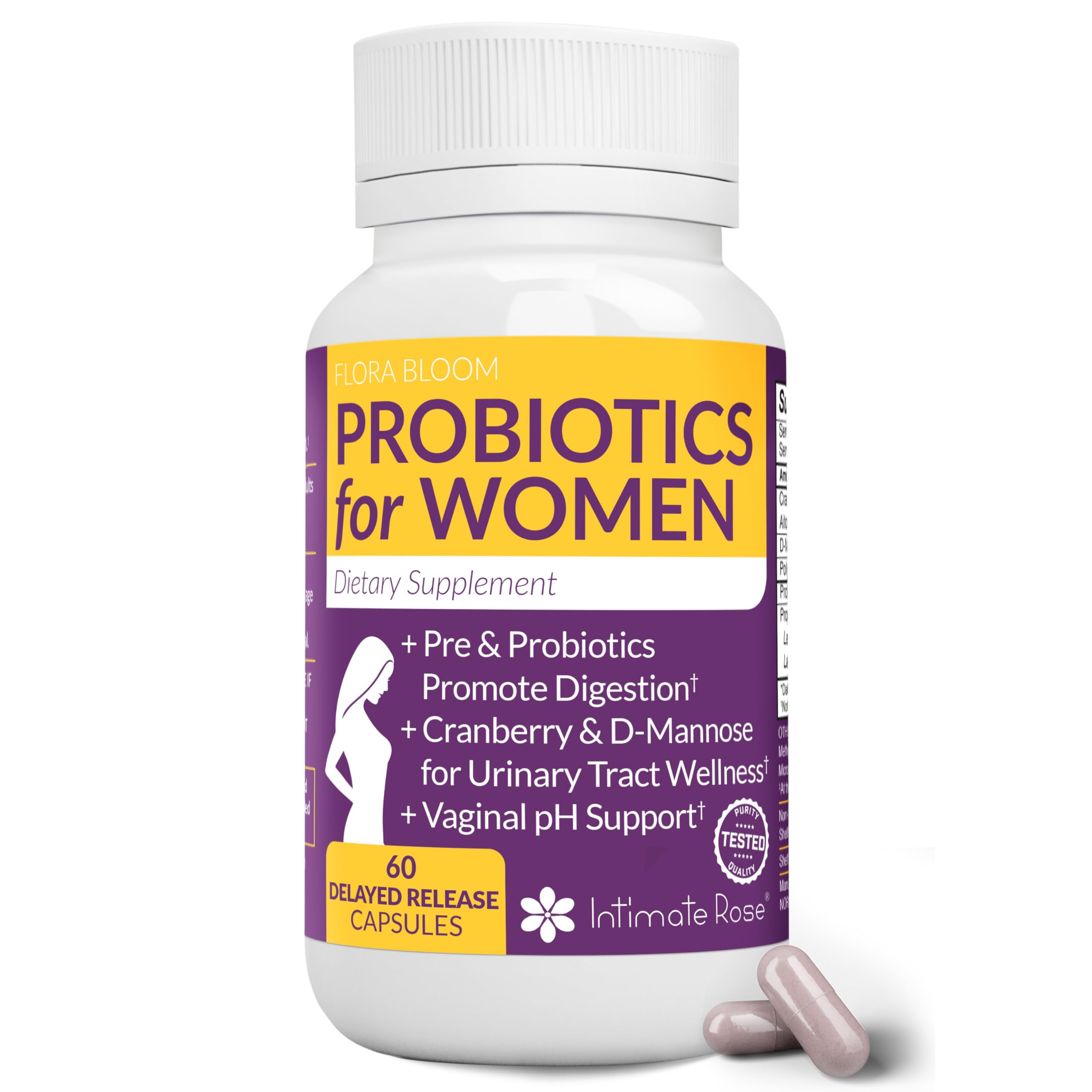 Intimate Rose Complete Vaginal Probiotics bottle supports urinary, vaginal, and gut balance.