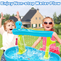 Intoypad battery powered water table pump shows 3 hour runtime for carefree outdoor sessions.