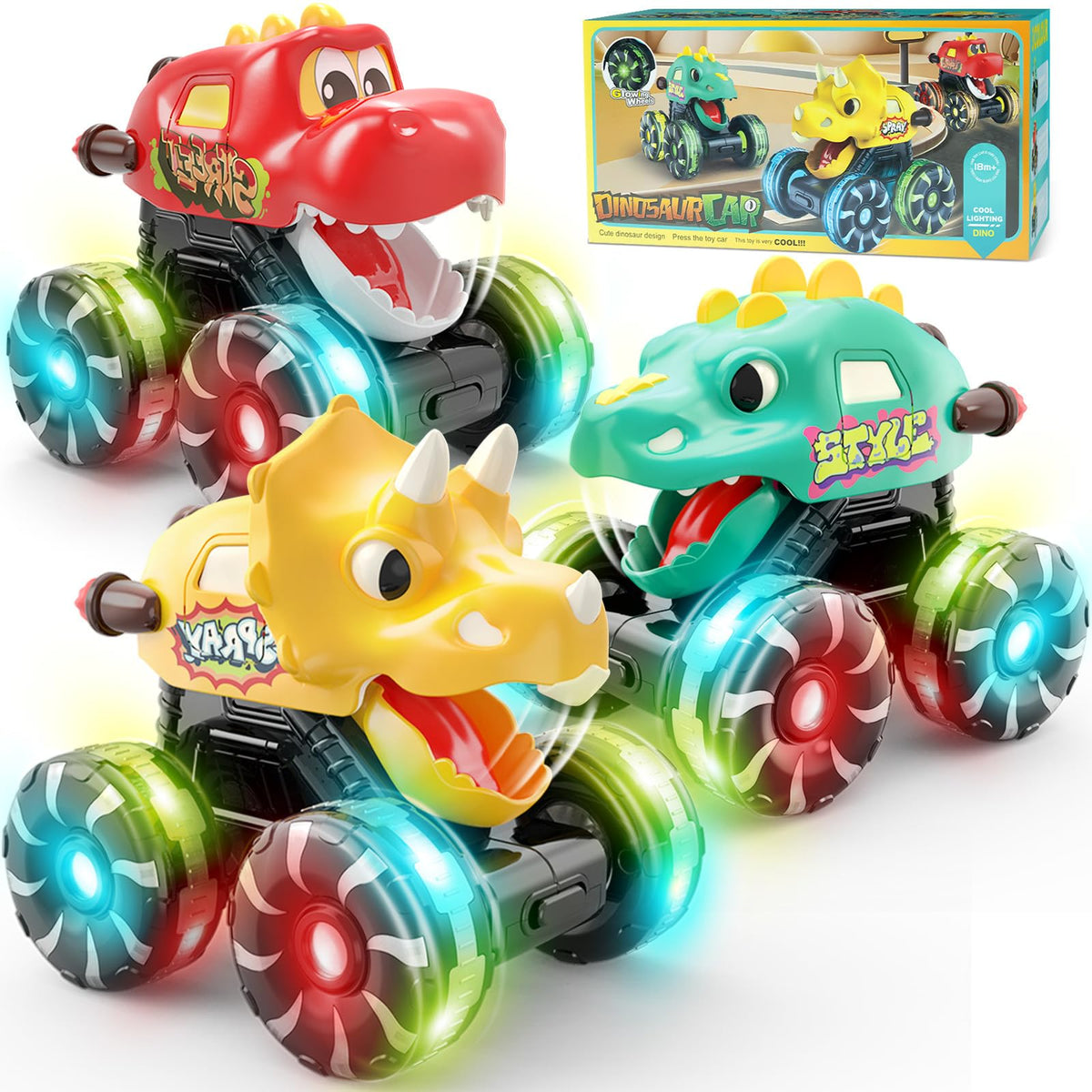 Intoypad red carnivore dino truck with chomping jaws and LED wheels for active play