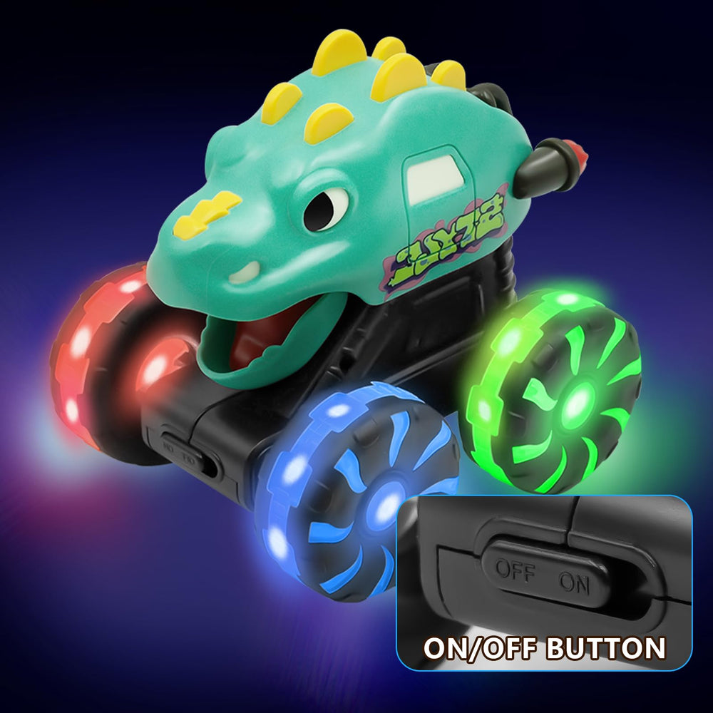 Intoypad Green Dino Monster Truck child hands gripping the toy for easy push