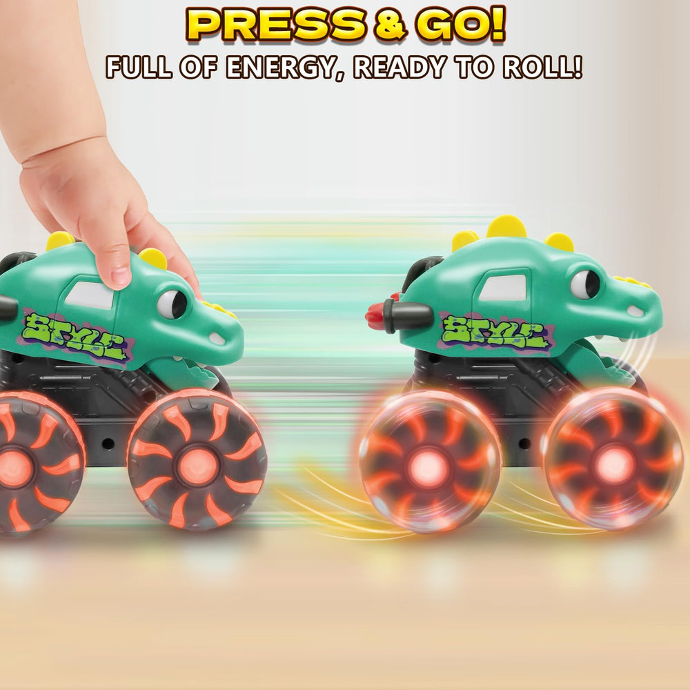 Intoypad Green Dino Monster Truck LED wheels illuminate playtime daytime or dark