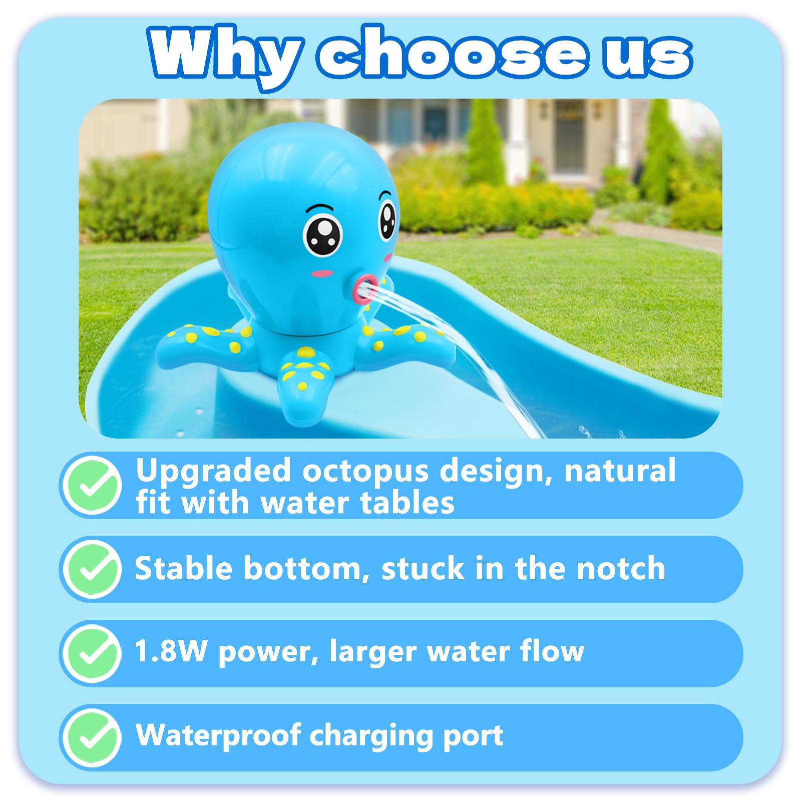 Intoypad octopus design water pump adds playful visual appeal to playtime.