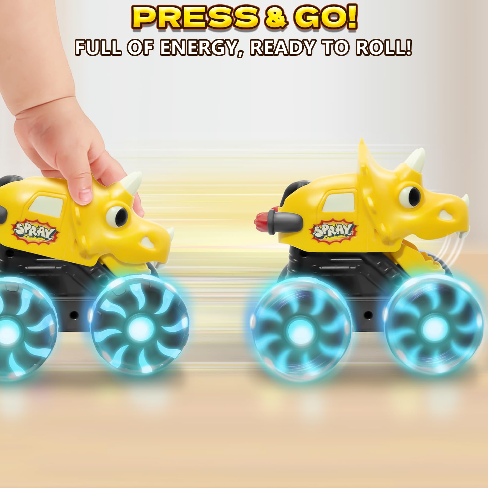 Intoypad press-and-go dino car for toddlers to crawl and push