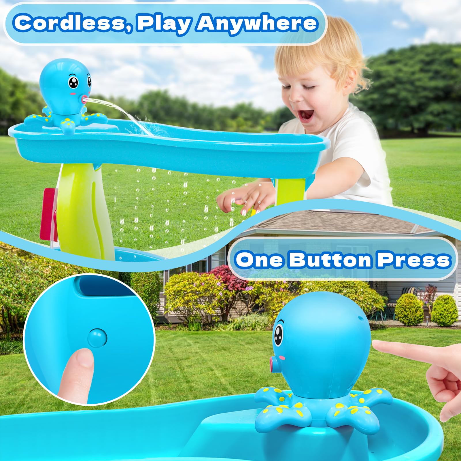 Intoypad safe durable ABS hose material supports long lasting water play.