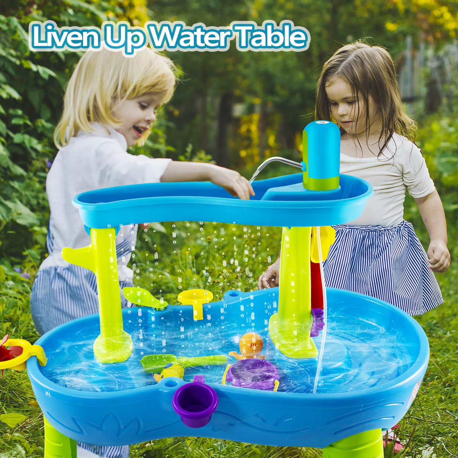 Intoypad Ultimate Water Table Pump battery-run-time supports up to three hours of splash-filled activity.
