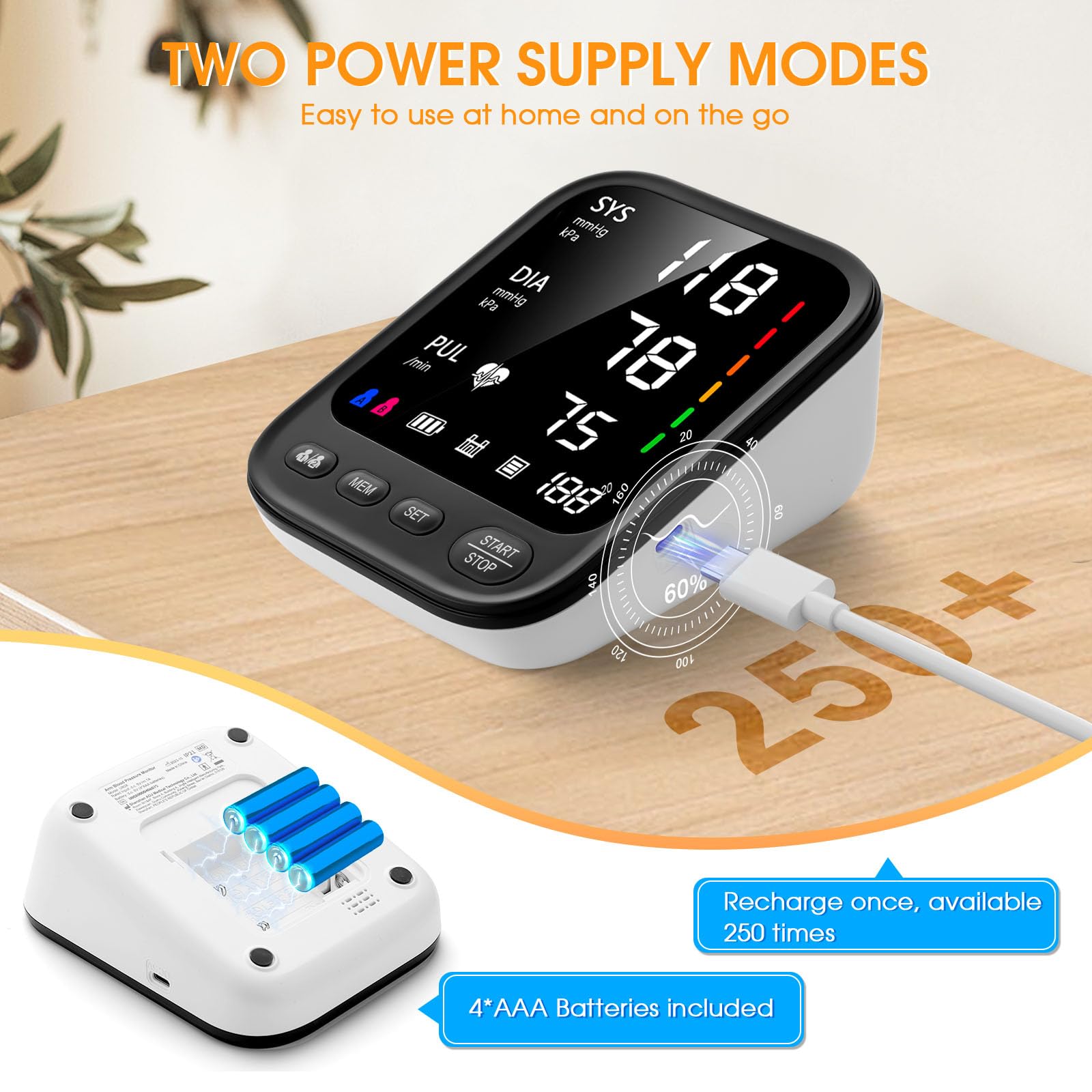Invaxe BP Monitor stores 199 readings for two users to review trends.
