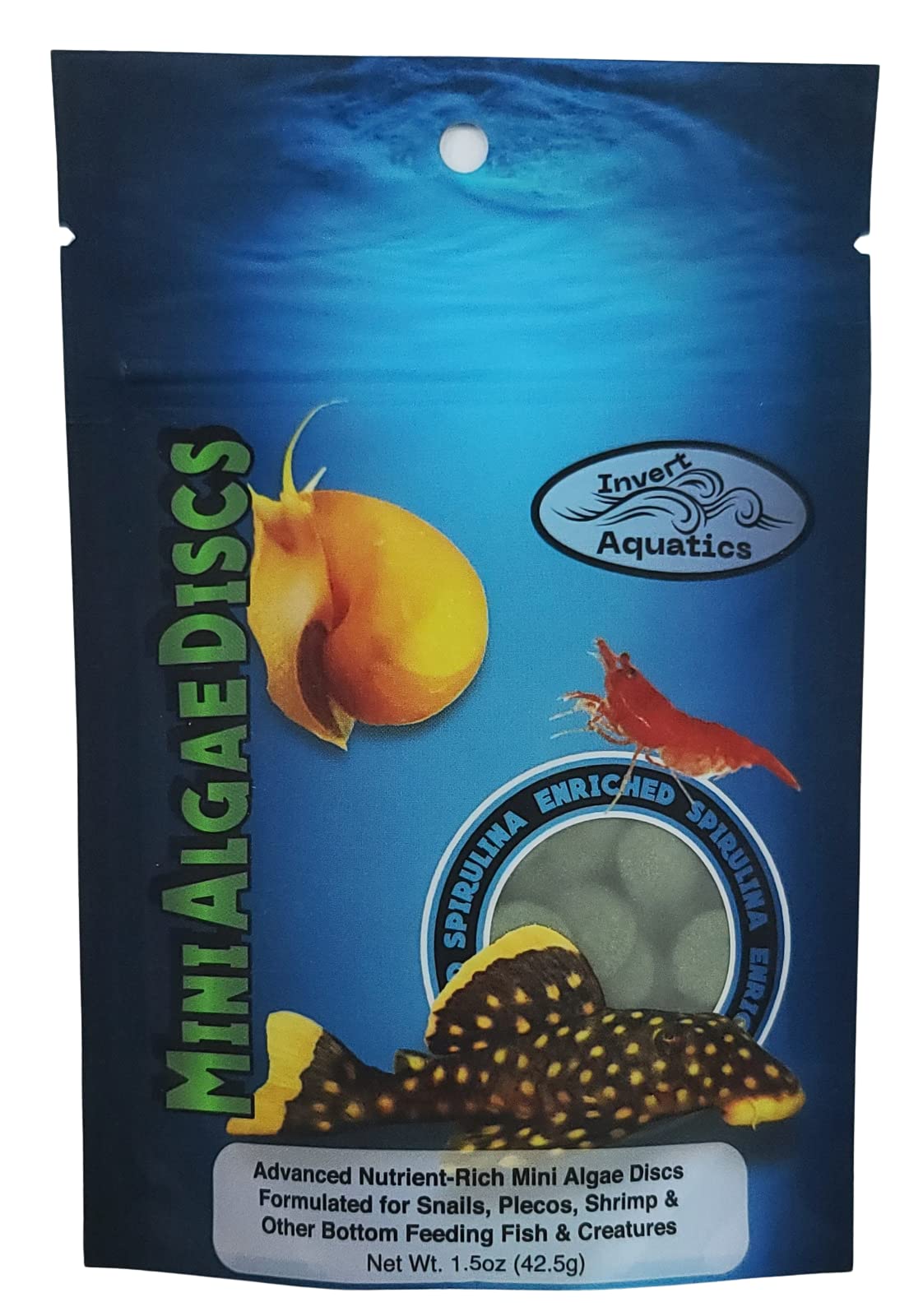 Invert Aquatics Mini Algae Discs packaging showing easy storage in a 1.5oz bag