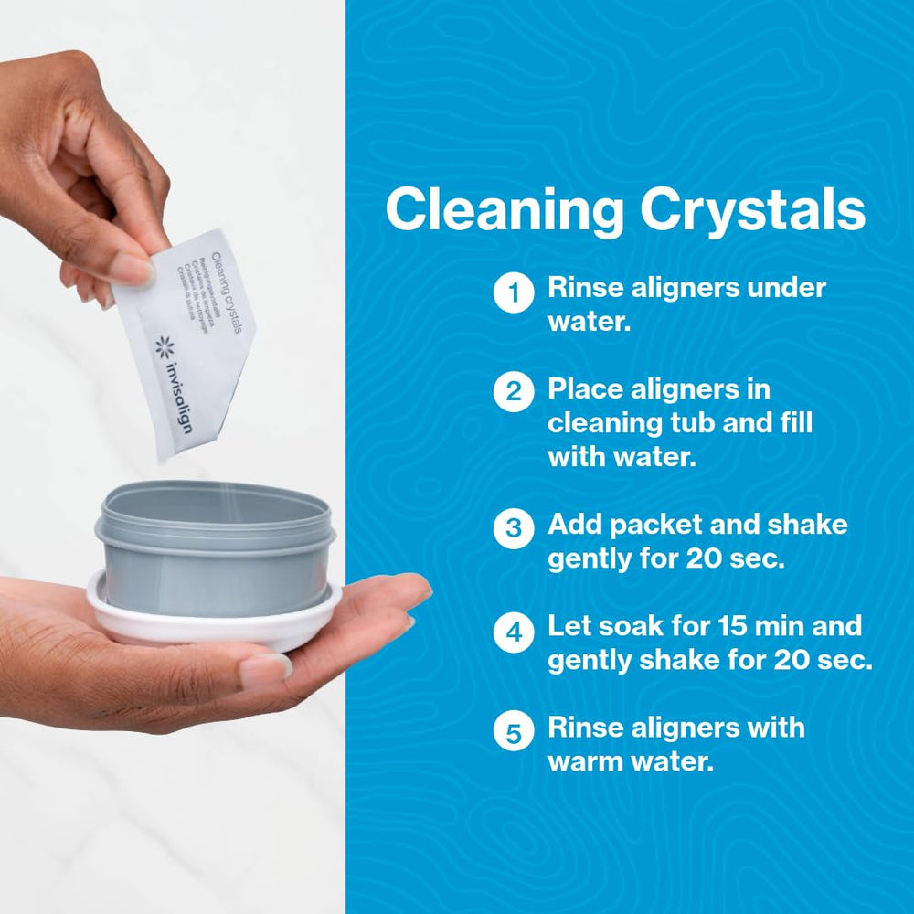 Invisalign Cleaning Crystals 15-minute cleanse for brighter aligners.