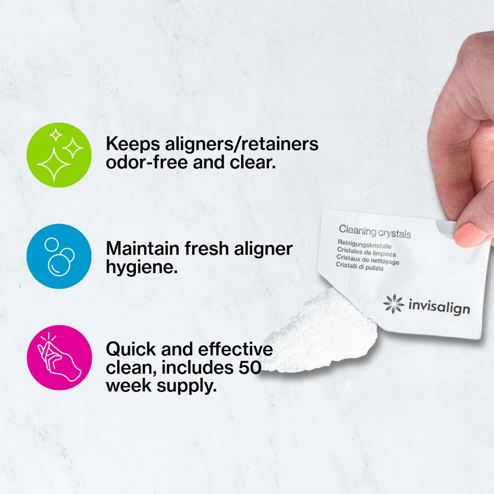 Invisalign Cleaning Crystals dissolving in warm water for hygienic cleaning.