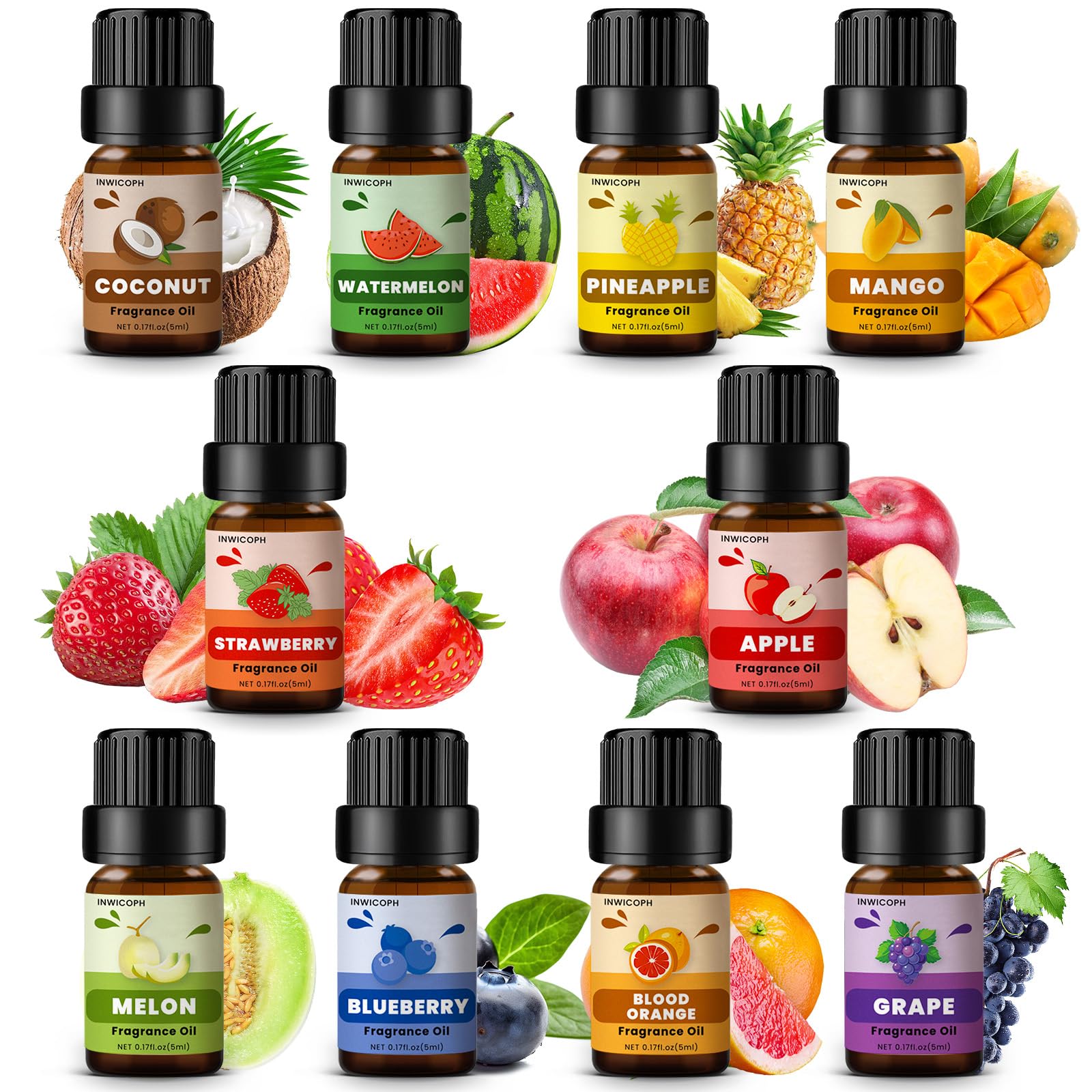INWICOPH blood orange fragrance oil bottle delivers bright, zesty fragrance for diffusers and bath products