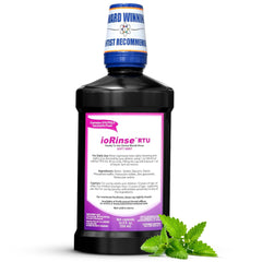 ioRinse bottle label highlights professional-grade mouthwash for daily use.