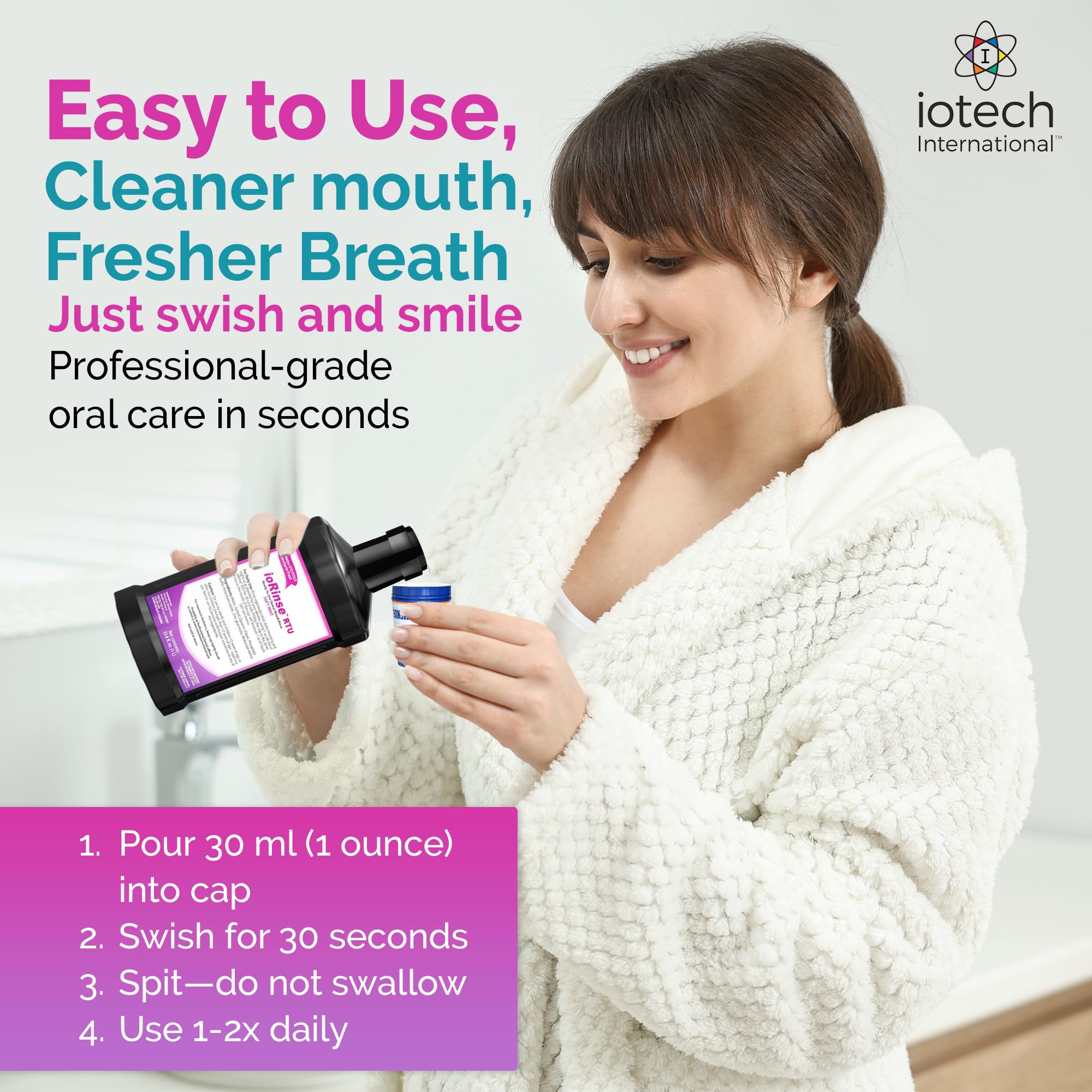 ioRinse USA-made bottle signals trusted, high-quality mouthwash for daily routines.
