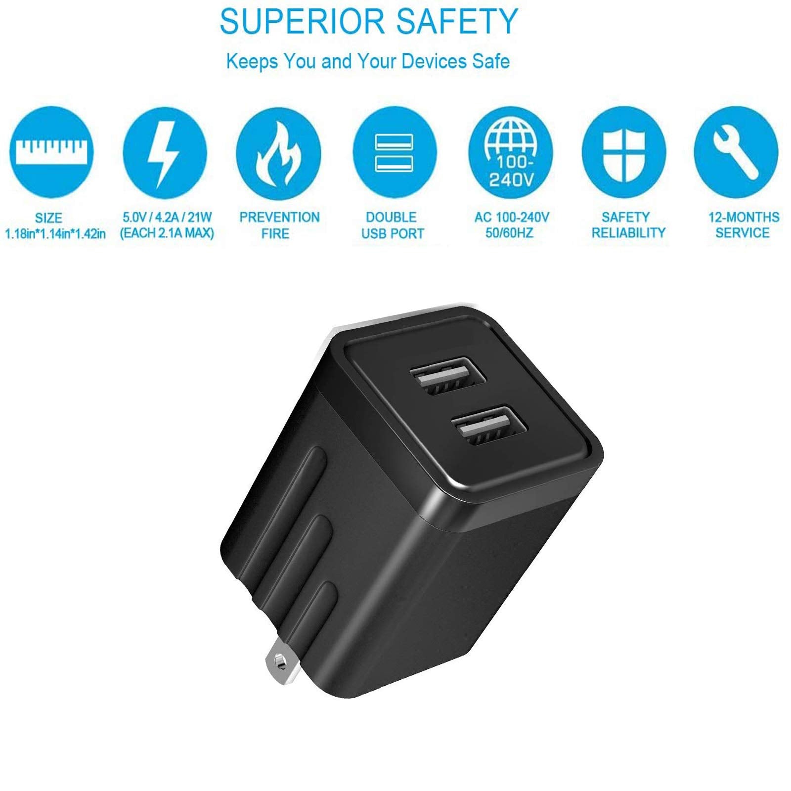 IOSYS two pack includes cables and wall chargers for travel