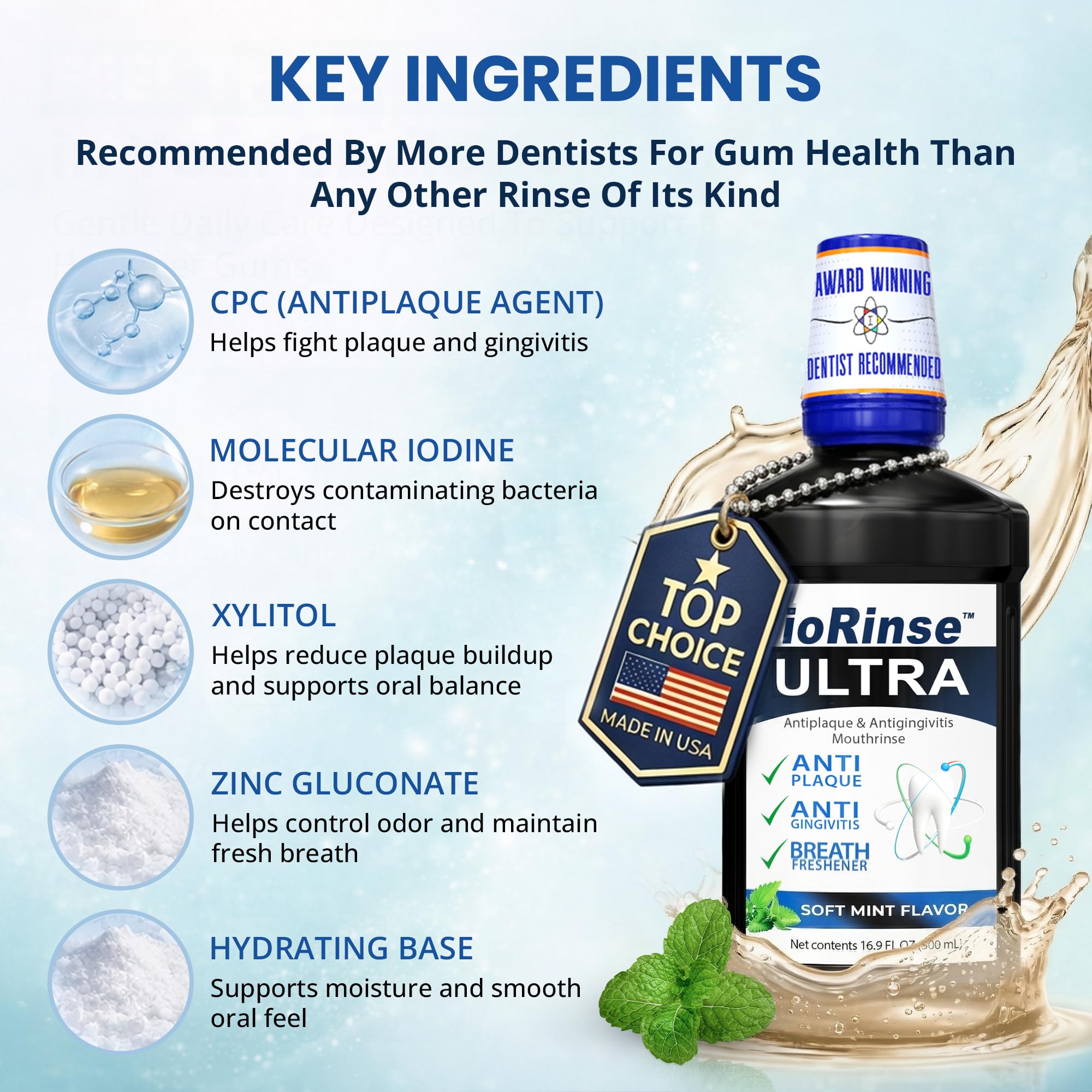 ioRinse Ultra bottle pour shot illustrating smooth dosing