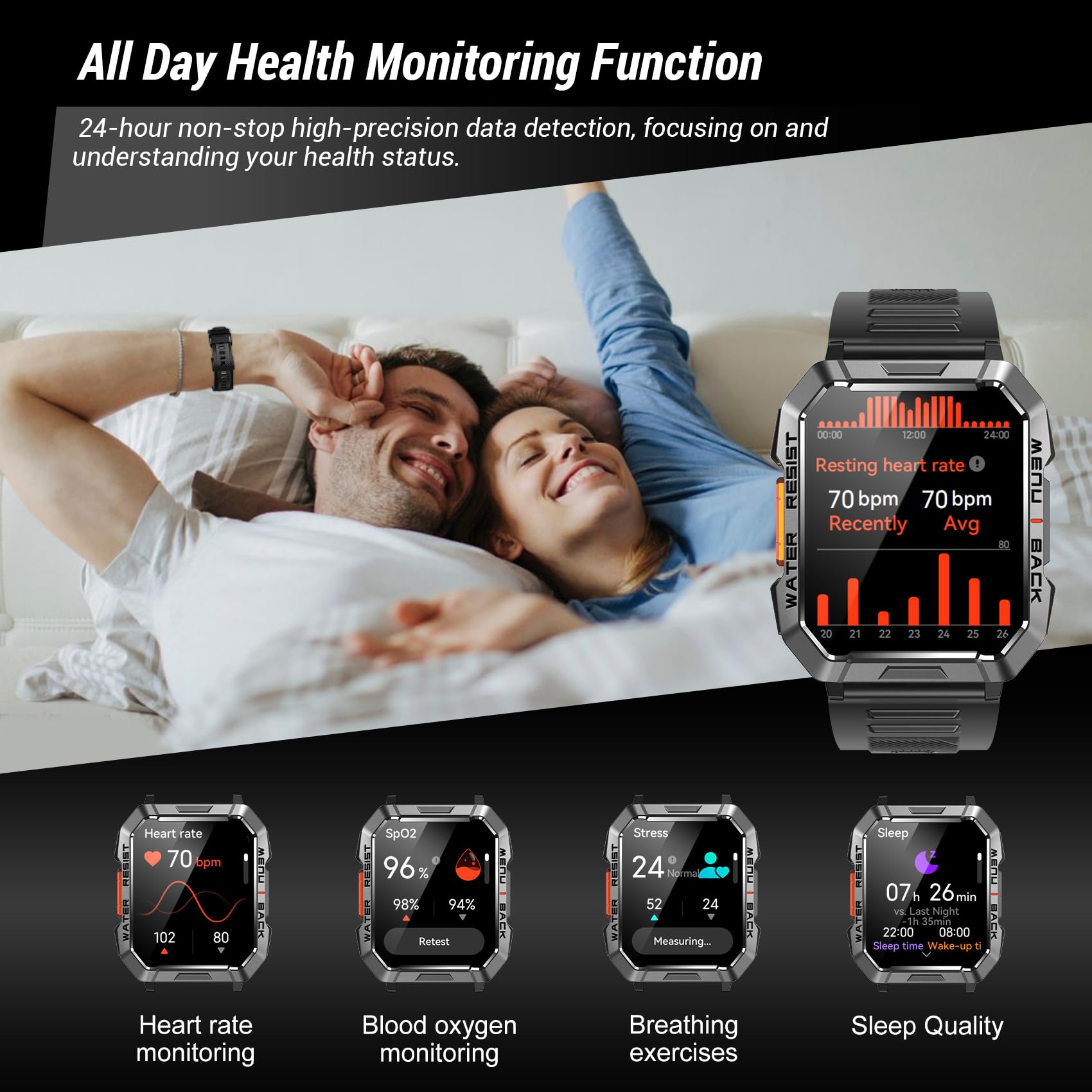 IOWODO W60 customizable watch faces offer personal style options.