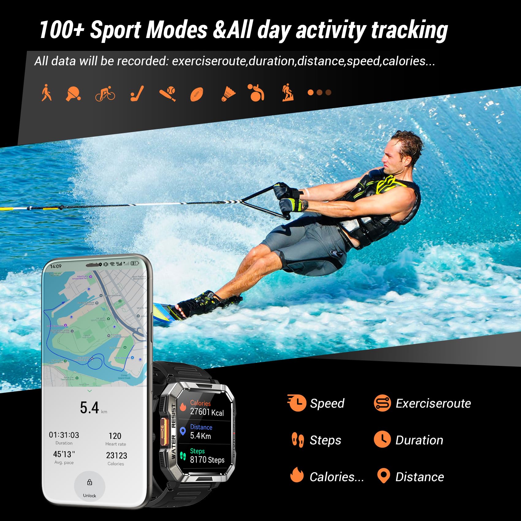 IOWODO W60 heart rate and sleep tracking provide activity insights.