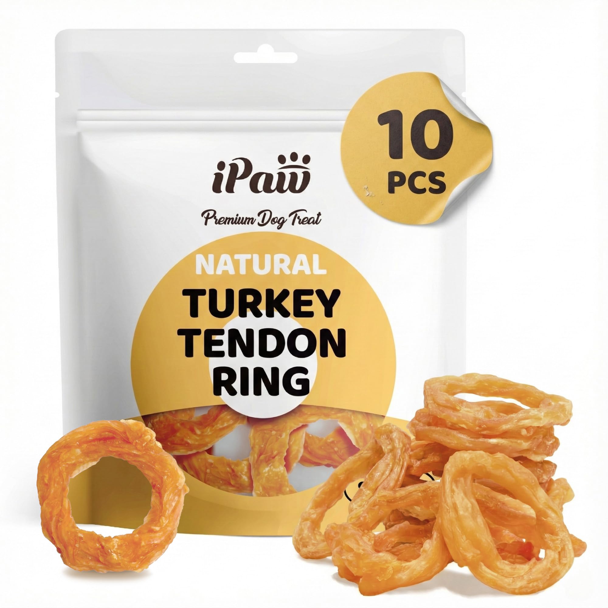 IPaw Turkey Tendon small braided chew close-up showing texture and chewability.