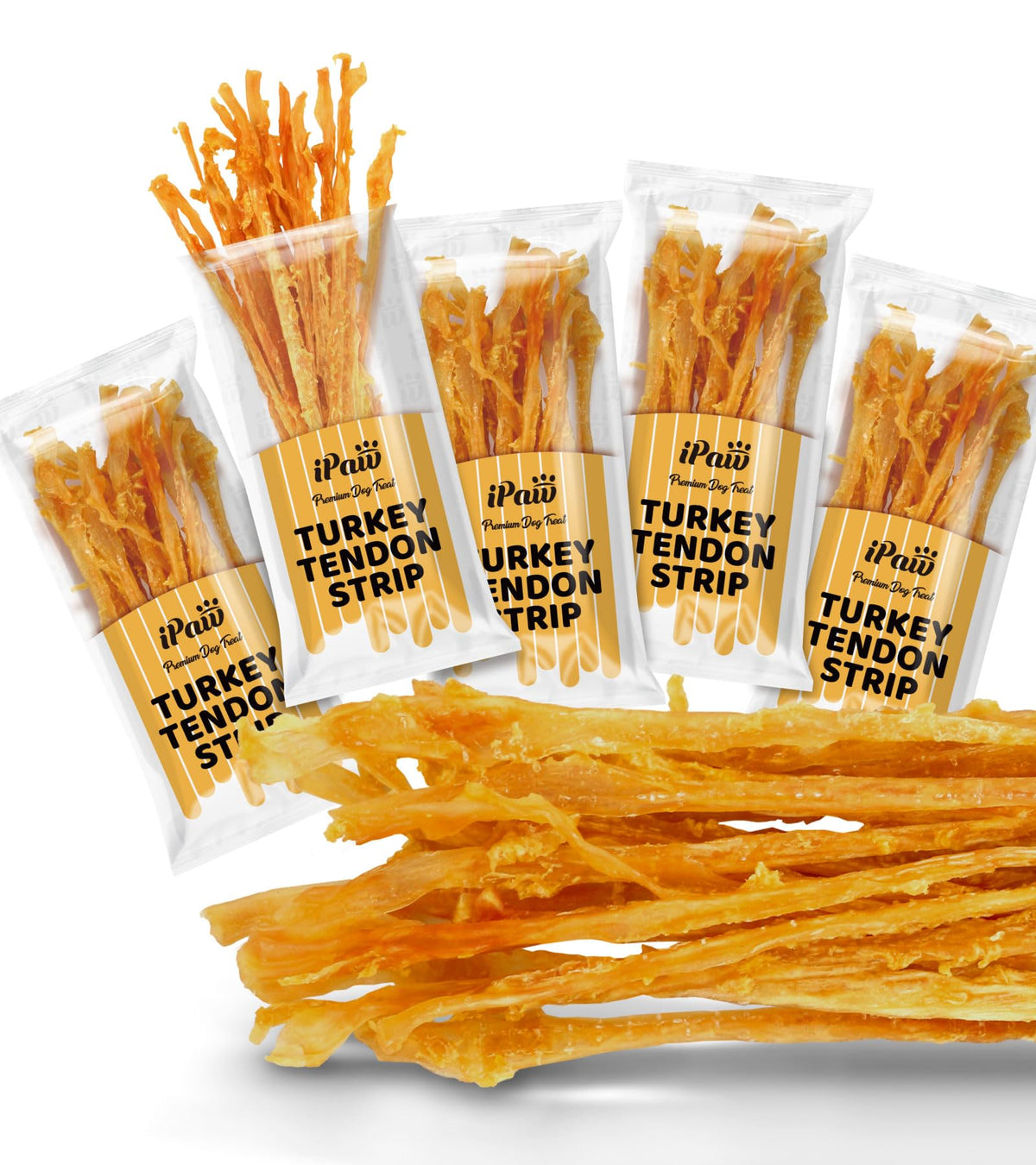 iPaw turkey tendon strip large packaging for long-lasting canine chew with natural ingredients.