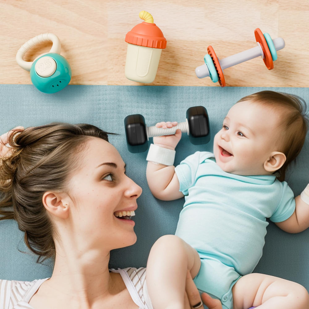 iPlay iLearn barbell teether rattle with soothing textures