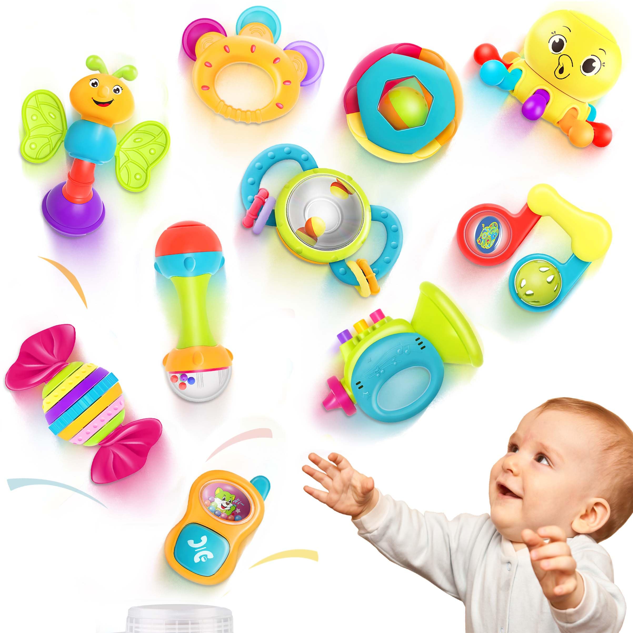 iPlay iLearn 10pcs baby rattles set with colorful assortment for exploration
