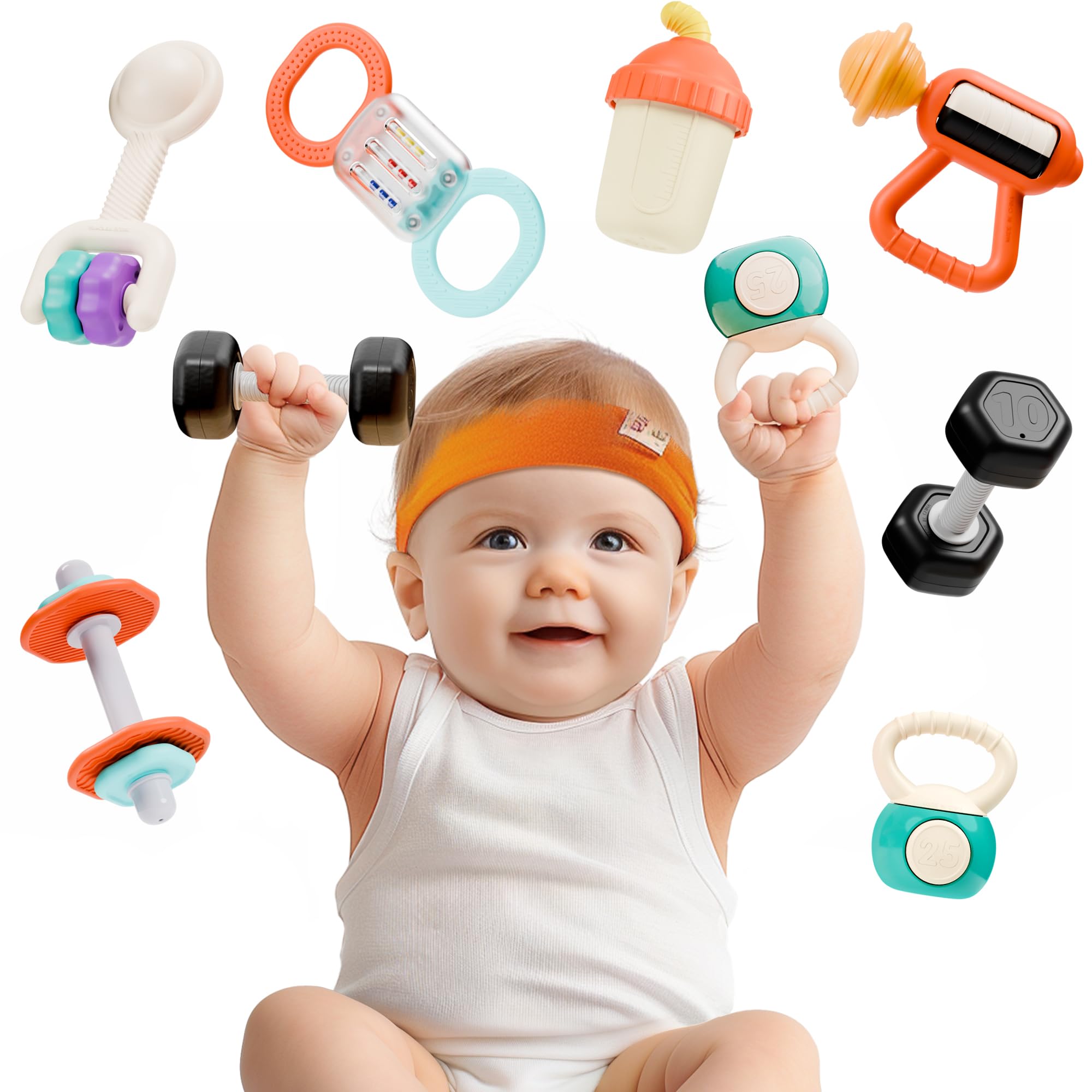 iPlay iLearn baby first gym rattle set with dumbbells promotes early sensory exploration