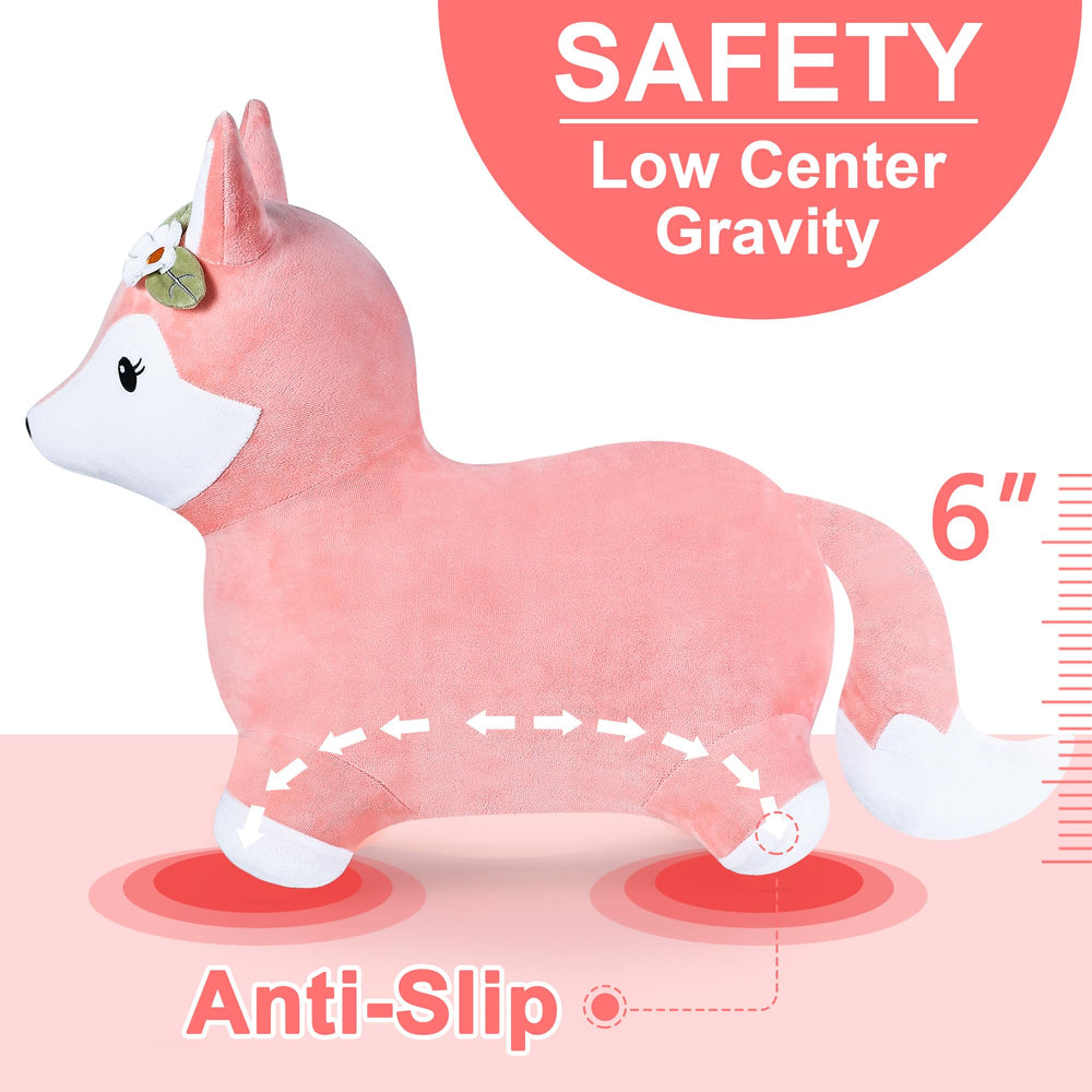 iplay ilearn hopping fox soft plush surface minimizes friction on delicate skin.