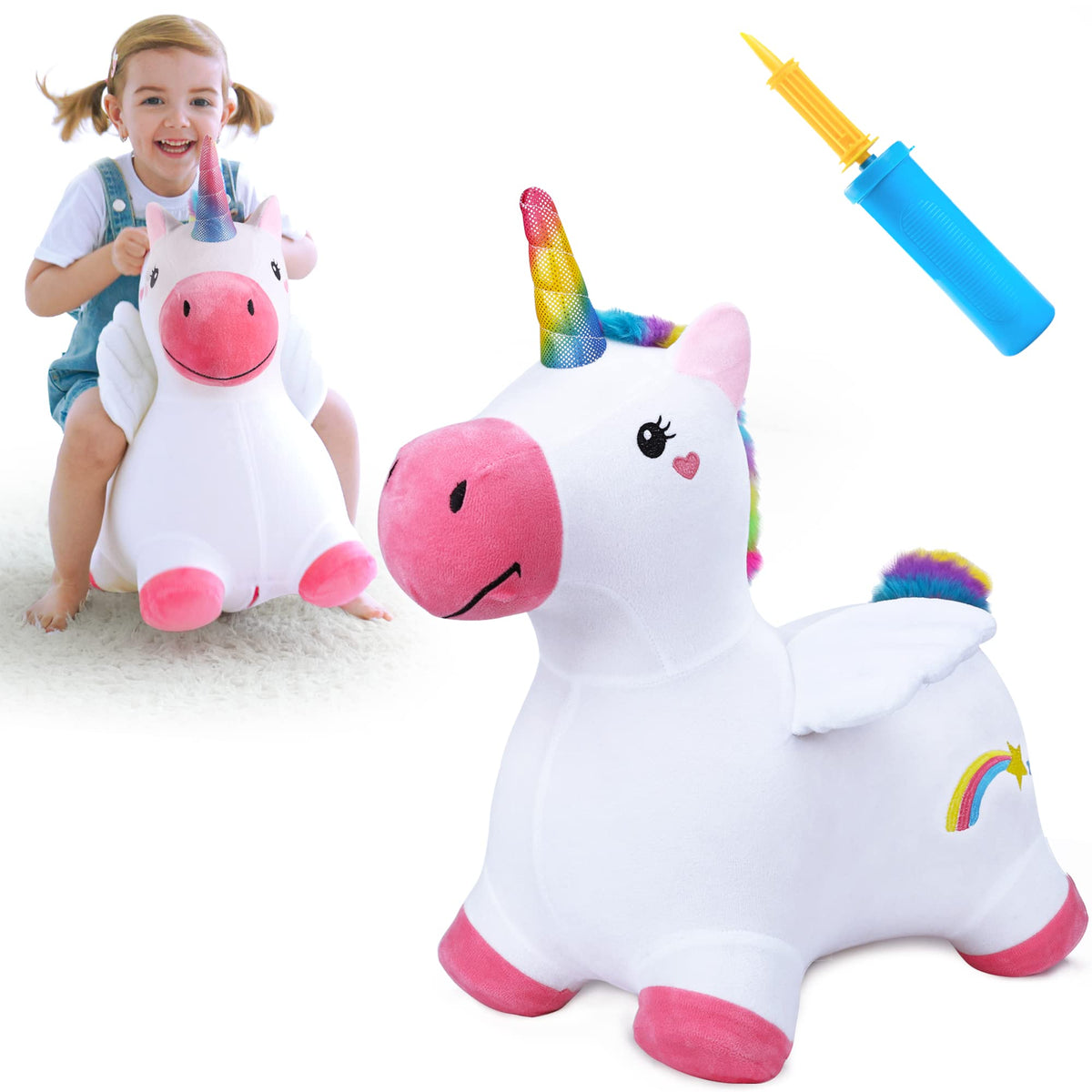 iPlay iLearn Unicorn Hopper front view promotes balance and active play for toddlers