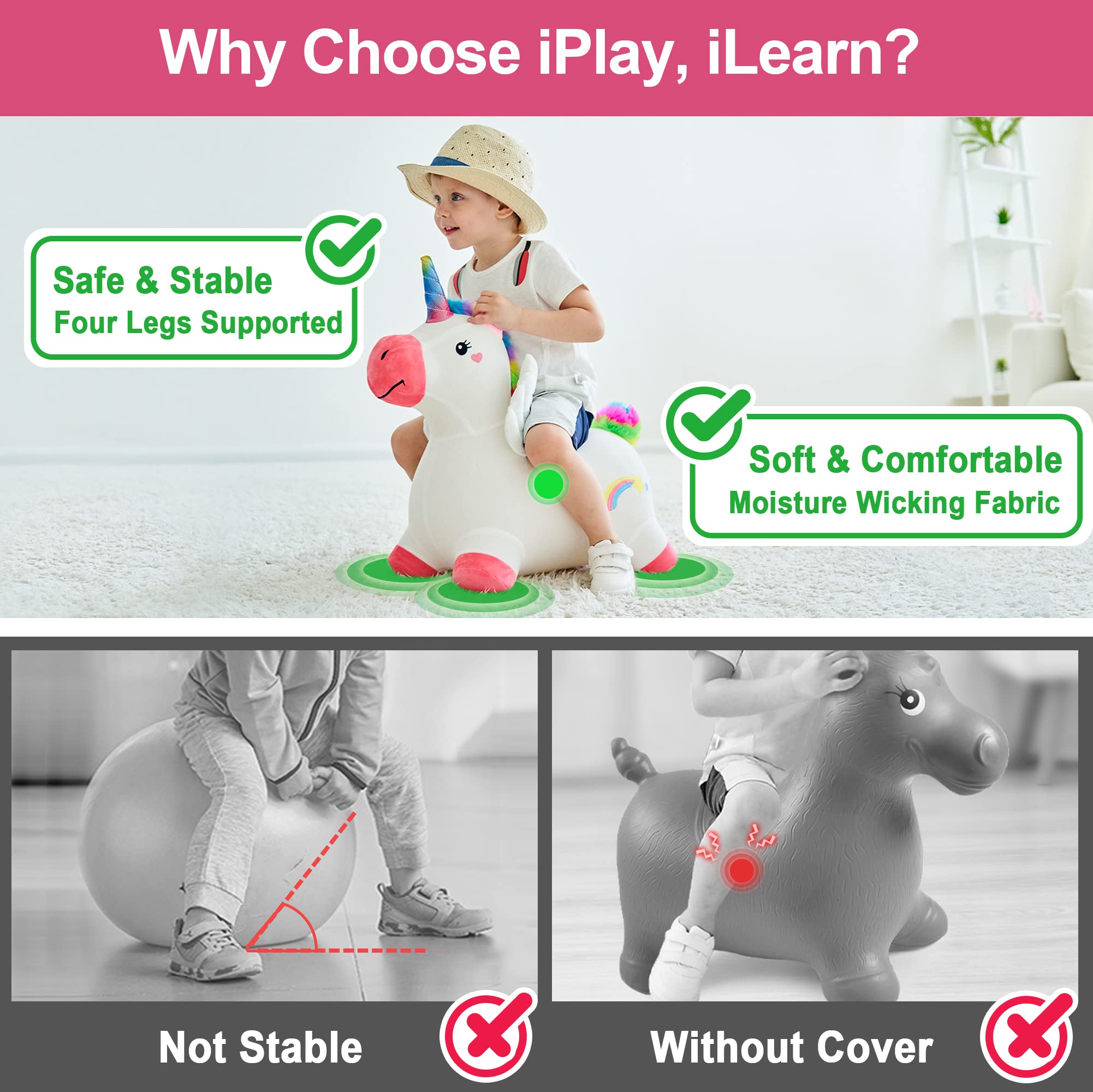iPlay iLearn Unicorn Hopper indoor-outdoor use encourages active fun in any space