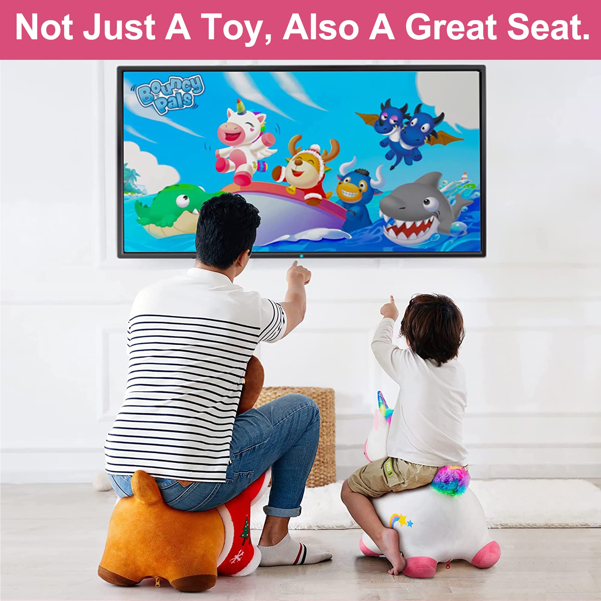 iPlay iLearn Unicorn Hopper soft plush texture adds cozy comfort for toddlers