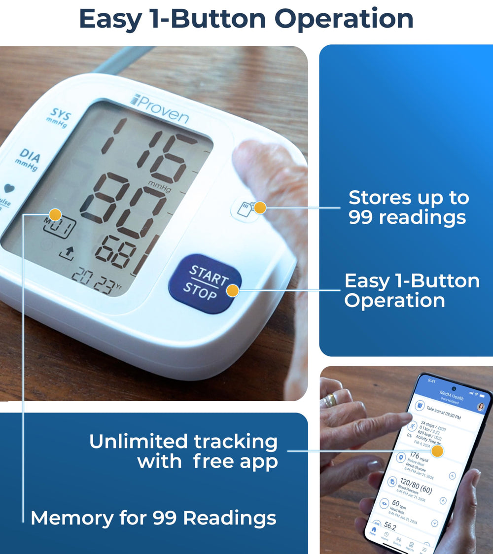 iProvèn BP monitor display shows large backlit digits for easy reading.