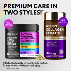 IQ BIOLOGY Collagen-Keratin complex capsules supporting nails and skin.